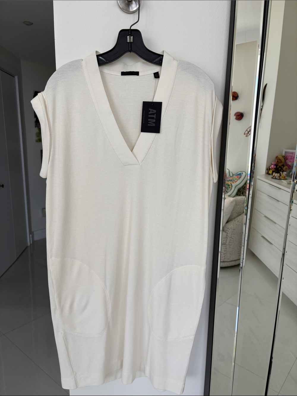 ATM Anthony Thomas Melillo Cream V-Neck Mini Dress
